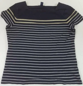 Chaps Women's Top Size L T-Shirt Square Neck Short Sleeve Navy & White Stripes - Picture 1 of 4