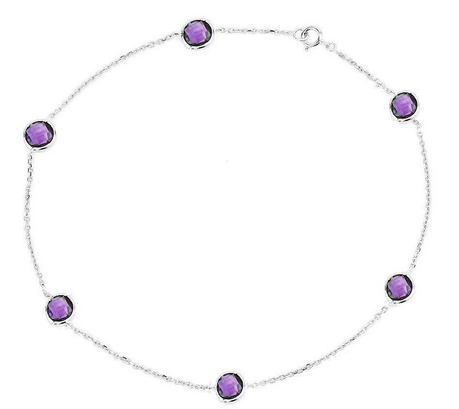 Pulsera tobillera de oro blanco de 14K con piedras preciosas de amatista púrpura 10,5 pulgadas Foto 1 de 2
