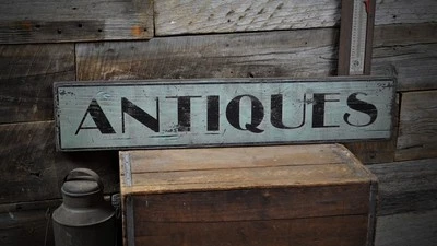 THE LIZTON SIGN SHOP Distressed Antiques Sign - Rustic Hand Made Vintage Wooden Sign