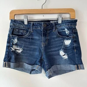 Pantalones cortos de jean para mujer Aeropostale MIDI lavado oscuro desgastados talla 4 - Imagen 1 de 7