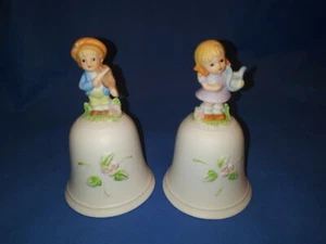 Vintage Homco Japan Pair of Bells Boy Girl Harp Violin - Picture 1 of 5