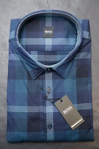 Hugo Boss Herren Ronni Blau Kariert Baumwolle Business Freizeit Hemd Big & Tall 2XL - Bild 1 von 6