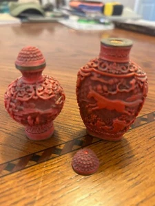 Vintage Chinese Hand Carved Cinnabar Style Snuff Bottle Red - Picture 1 of 6