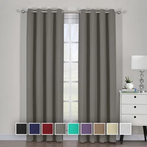 Ava Blackout Curtain Set Window Grommet 2 Panels With Tie Backs 9 Solid Colors - Picture 1 of 35