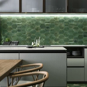 Muestra completa de azulejos: azulejos de pared marroquí verde hexagonal Elazar 15 x 17,3 cm - Imagen 1 de 2