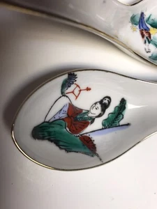 Cucharas de arroz de porcelana china vintage de 9 piezas con personajes decoración de escena - Imagen 1 de 12