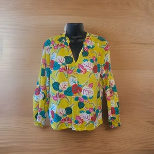 Boden Size 4 Colorful Yellow Floral Leaves  Long Sleeve Cotton Blouse Bp12 - Picture 1 of 5