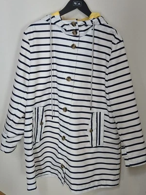 Lands' End Striped White/Navy Hooded Raincoat With Yellow Lining XL/Petite - Image 1 of 4