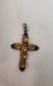 Colgante cruz de piedras preciosas de citrino de plata de ley 925 - Imagen 1 de 14