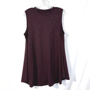 Lane Bryant Swing Glitter Tunic Women Sz 14/16 Deep Cranberry High Neck Tank Top - Picture 1 of 7