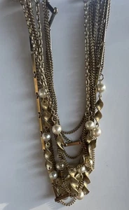 Vintage Kunstperlen Multi Strang Statement Halskette Goldfarben - Bild 1 von 5