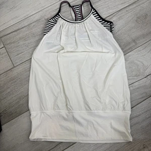 Canotta Lululemon bianca a righe reggiseno sportivo integrato abbigliamento attivo donna - Foto 1 di 4