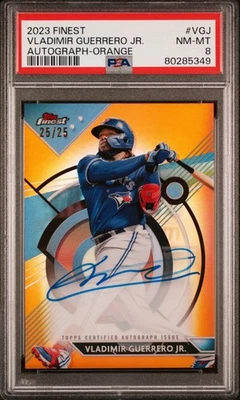 2023 Topps Finest #VGJ Vladimir Guerrero Jr. Finest Auto Orange /25 PSA 8 - Image 1 of 2