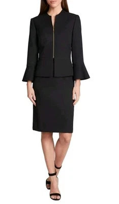 Tahari ASL Skirt Suit Womens Sz 20W 2 Piece Ruffle Zip Career Business Black  - Image 1 of 4