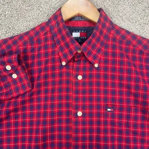Tommy Hilfiger Herren Hemd rot blau kariert Button Down Größe M FLECK - Bild 1 von 10