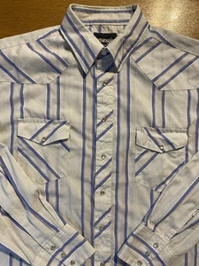 Wrangler Pearl Snap Para Hombre XLT Gris y Azul Rayas L/S Western Rodeo Algodón-Poliéster - Imagen 1 de 8