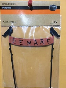 Halloween Miniature BEWARE Pick Metal Sign 5” X 4” Decoration New - Picture 1 of 3