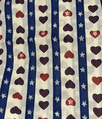 "Tela patriótica de algodón Hearts & Stripes rojo blanco azul 3 yardas 12"" X 44""" Foto 1 de 3