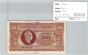 BILLET FRANCE - 500 francs - 1945 - Fayette VF 11(2) - N°098068 - Picture 1 of 2