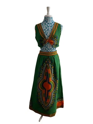 Vintage Cotton Maxi Skirt Crop Top Set Boho Hippie Gypsy Grunge Festival 2 Piece - Image 1 of 4