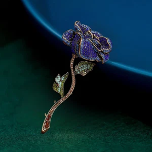 Vintage Blue Green Crystal Rhinestone Huge Rose Flower Brooch Pin - Picture 1 of 4