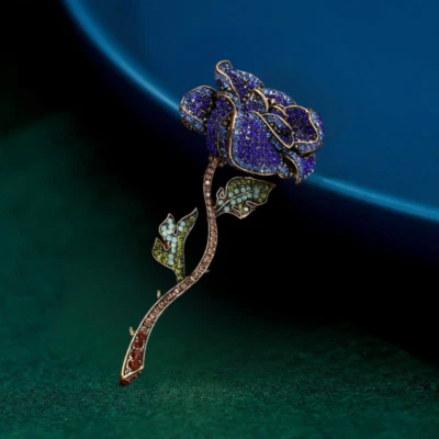 Broche prendedor vintage azul verde cristal estrás enorme rosa flor Foto 1 de 4