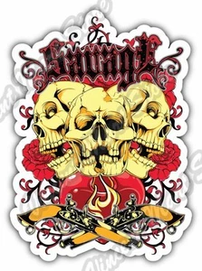Savage Totenkopf Herz Waffen Revolver Geschenk Autoaufkleber Vinyl 4"X5" - Bild 1 von 1