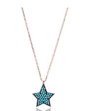 Rose Gold Plated 925 Sterling Silver Star Necklace With Turquiose Stones