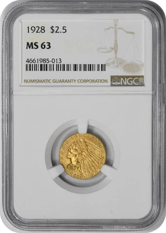 1928 $2.50 Gold Indian MS63 NGC Cover