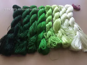 8bundles 100%natural mulberry silk,hand-dyed embroidery green silk floss/thread - Picture 1 of 12