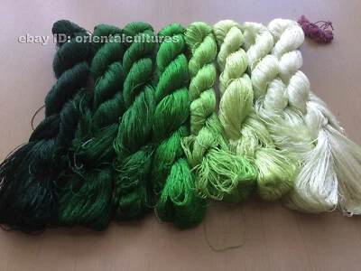 8bundles 100%natural mulberry silk,hand-dyed embroidery green silk floss/thread - Image 1 of 4