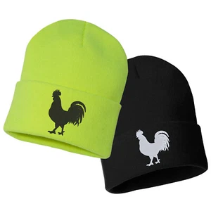 ROOSTER Embroidered Cuffed Beanie Hat, Embroidered Gift, Winter Hat - Imagen 1 de 11