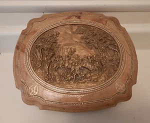 Portagioie vintage legno intagliato pelle raso Francia - Foto 1 di 15