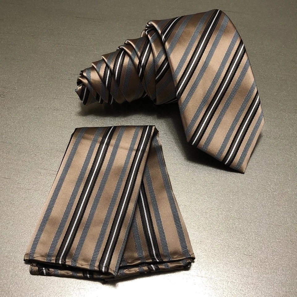 NUEVO HOMBRE RAYAS Ajustado Delgado 2.75" Corbata y Pañuelo Boda Fiesta Baile de graduación Tonos Foto 1 de 1