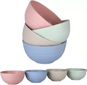 Wheat Straw Plastic Cereal Bowls Lightweight Unbreakable Dinner Bowl Set Healthy - Picture 1 of 12