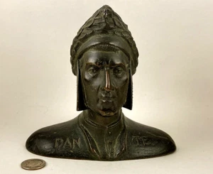 FABELHAFTE ANTIKE SCHWERE BRONZENESKULPTUR BÜSTE VON DANTE ALIGHIERI 19. JAHRHUNDERT SEHR GUTER ZUSTAND - Bild 1 von 6