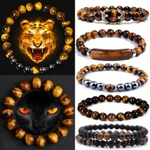 Natural Stone Black Obsidian Tiger Eye Beads Bracelets Hematite Magnetic Unisex - Picture 1 of 44