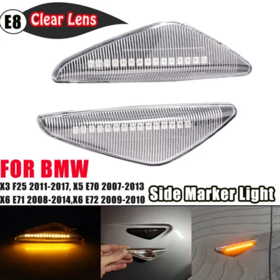 Luz indicadora lateral sequencial LED transparente para BMW X5 E70 07-13 X3 F25 X6 E71/E72 - Imagem 1 de 4