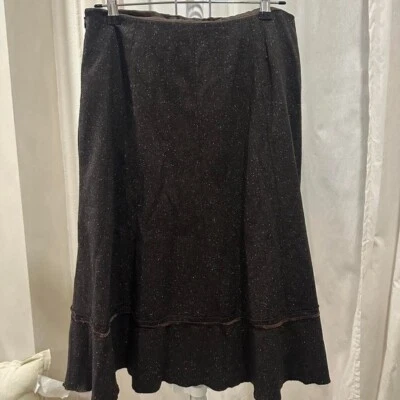 Brown and Black Midi Wool Blend Tweed Skirt Size 6 - Image 1 of 4