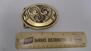 Vintage Amsco Ornate Floral Design Unengraved Banner Oval Belt Buckle - Brass - Picture 1 of 3