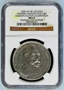 1909 NY HK-370 SO-CALLED DOLLAR HENDRIK HUDSON DAALER HUDSON-FULTON NGC MS 63 - Picture 1 of 2