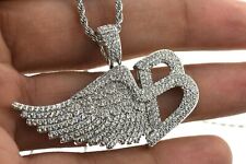 Hip Hop 14K White Plated Rap MicroPave B-Wing Charm Iced Flashy with Steel Chain