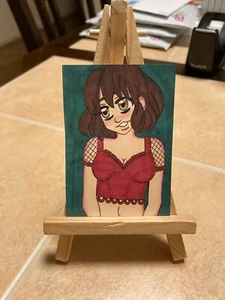 ACEO Original Mixed Media Painting Art Card ATC Pinup girl #552 - Picture 1 of 1