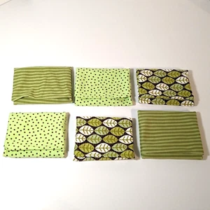 Fat Quarters Green Quilting Fabric, Lot of 6 Pieces, Dots, Stripes, Leaf, Leaves - Picture 1 of 9