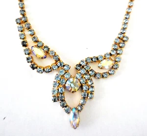 VINTAGE BLUE TOPAZ STONES NECKLACE CHOKER VICTORIAN DESIGN - Picture 1 of 8