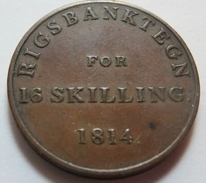 Dänemark Kupfer 16 Skilling 1814 C 99, TN 3 - Bild 1 von 2