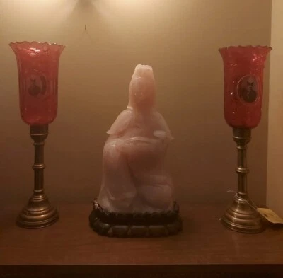 ANTIGUA ESTATUILLA CHINA MUY GRANDE TALLADA CUARZO ROSA ESTATUA DE GUANYIN/QUANYIN Foto 1 de 4