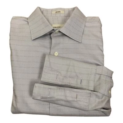 Pronto Uomo 2ply Non-Iron Light Grey Button Down Dress Shirt  16 1/2 - Image 1 of 4