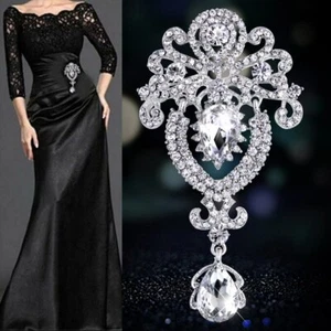 Broche Broche Prendedor Grande Vintage Aleación Estrás Diamante Boda Reino Unido - Imagen 1 de 3