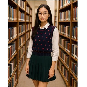 Herman Geist Strickweste dunkelblau handbestickt Blumen Damen Größe M - Bild 1 von 7